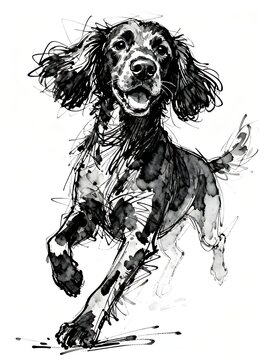 Minimalist abstract sketch series : happy Boykin Spaniel dog, isolated studio portrait of a canine pet in pure white background 003