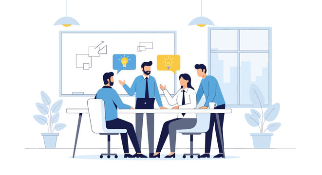 Business Meeting with Colleagues Discussing Project.