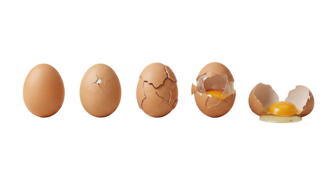 Brown eggs cracking open in sequence
