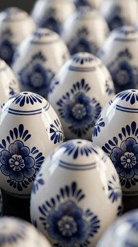 Delft Blue Style Ceramic Easter Eggs, Traditional Dutch Pottery Pattern, Spring Holiday Decor