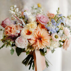 Pastel Wedding Bouquet with Roses and Anemones Illustration