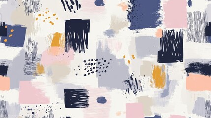 Abstract seam pattern with vibrant brush strokes in pink blue and orange hues, pink blue orange brush stroke seam pattern.