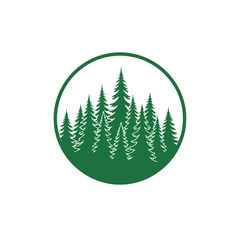 Fototapeta premium Abstract green pine tree forest in a circle logo representing nature and environmentalism