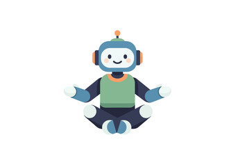 Cute cartoon robot meditating in a serene lotus position, representing technology and mindfulness