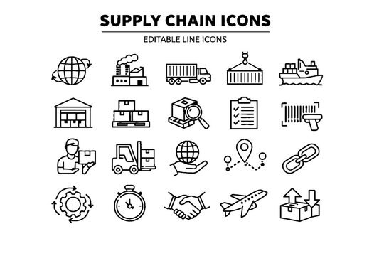 Supply Chain Line Icons Set &ndash; Editable Logistics, Shipping & Warehouse Vector Outline Collection