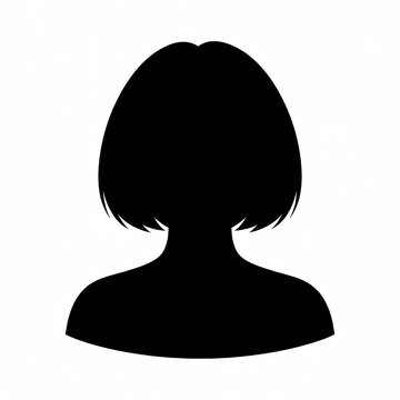 A black silhouette of a person with a bob-cut hairstyle against a white background.