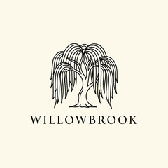 Elegant Willow Tree Logo Design with Flowing Branches and Willowbrook Text. © Dika