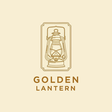 Golden Lantern vintage logo design with line art illustration.