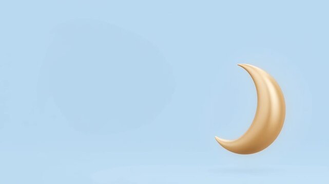 Golden Crescent Moon Symbol: A lustrous golden crescent moon floats serenely against a soft, pastel blue backdrop, evoking a sense of tranquility and celestial wonder.