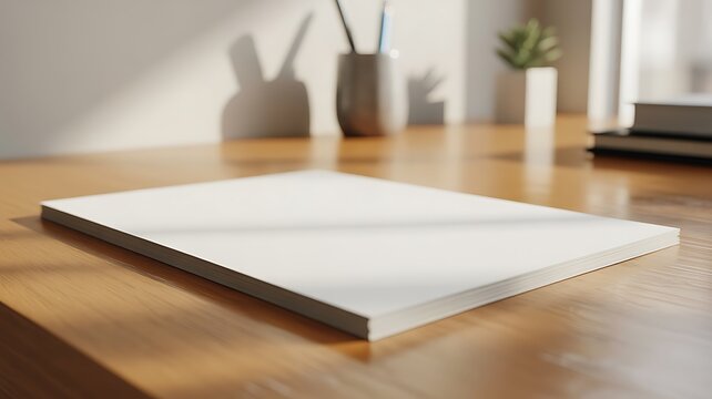 White papers stack wood desk
