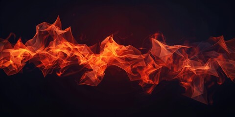 A vivid red-orange low poly flame set against a deep black background, creating a striking visual contrast.