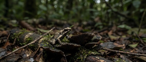 Fototapeta premium Moss-covered fallen log decomposing on forest floor with natural bokeh background creating peaceful woodland atmosphere for nature and environmental themes.