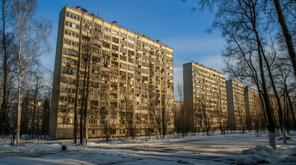 Obraz premium Soviet-Era Apartment Buildings in Winter