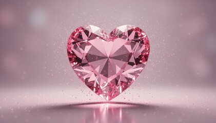 Fototapeta premium Pink Heart Diamond: A stunning, heart-shaped pink diamond sparkles with multifaceted brilliance, set against a soft, romantic backdrop.