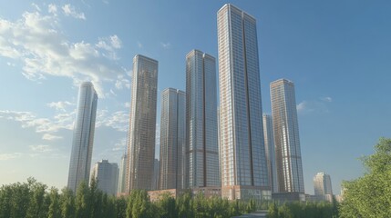 Obraz premium Modern Skyscrapers against a Sunny Sky