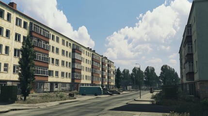 Obraz premium Soviet-era Apartment Buildings on a Sunny Day