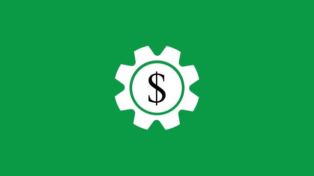 Gear with dollar sign financial technology symbol cog wheel money concept green background finance