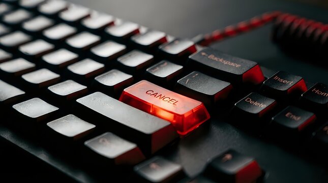 Gaming mechanical keyboard with red LED backlighting and illuminated keys on dark surface for esports and professional computer setup.