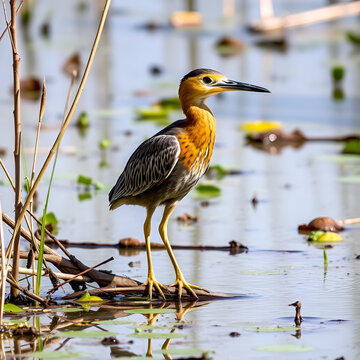 rufescent tiger heron (Tigrisoma lineatum) at a swamp at reserva ecologica costanera norte nature reserve, Buenos Aires, Argentina