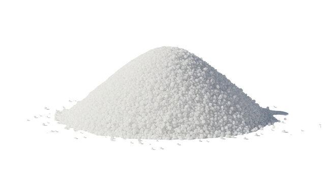 Pile of white granular fertilizer on a white background