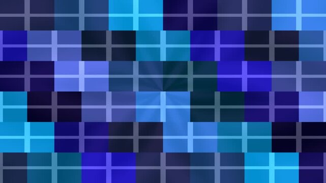 Abstract blue pixelated mosaic background with rectangular tiles and grid pattern in shades of blue