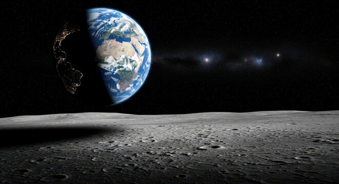 A stunning view of Earth from the lunar surface with stars in the background astronomy space moon lu