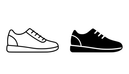 Minimalist shoe icon, black and white, in outline and silhouette design style