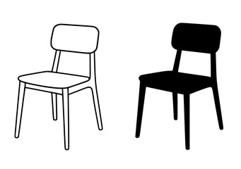 Fototapeta premium Minimalist chair icon, black and white, in outline and silhouette design style