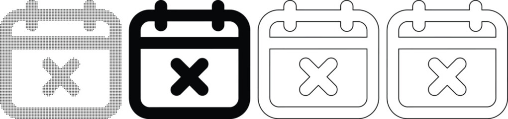 Obraz premium Four different calendar icons with X marked on transparent background