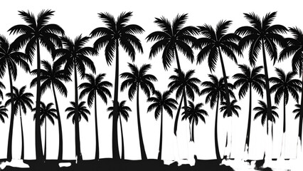 Palm Tree Silhouette Seamless Border &ndash; Black Tropical Palm Line Pattern Vector Illustration