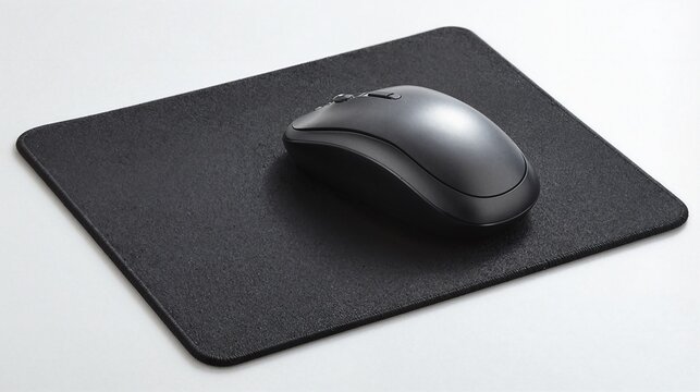 Closeup of a plain black mouse pad, clean composition ample negative space