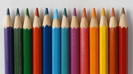 Fototapeta premium Closeup of a set of colored pencils, clean composition ample negative space