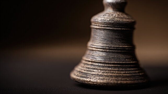 oganesson. Ancient bronze bell with detailed texture and visible ripples in the air. event programs, museum guides, designed for cultural heritage projects and event programs, preserves heritage.