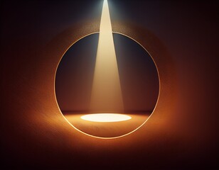 Fototapeta premium a single spotlight shines down illuminating a circle on a dark background