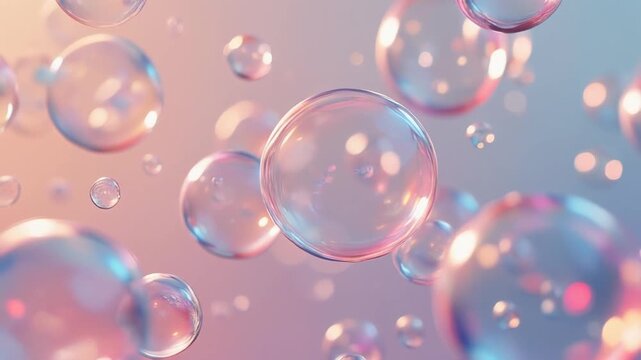 Transparent bubbles floating in pastel colored background.