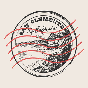Vintage San Clemente California badge featuring the historic landmark vacation vector.