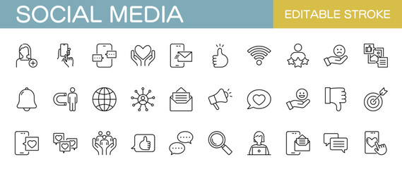 ソーシャルメディアやsnsに関するラインアイコンセット（線幅変更可能） © Rico