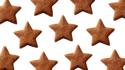 Cinnamon star cookies arranged neatly background isolated on a Transparent background, PNG file.