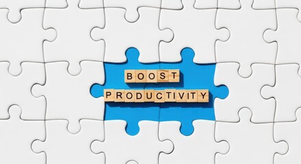 Fototapeta premium Puzzle Pieces Boosting Productivity in a Creative Blue Setting