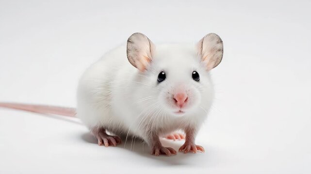 White Laboratory Mouse on White Background.