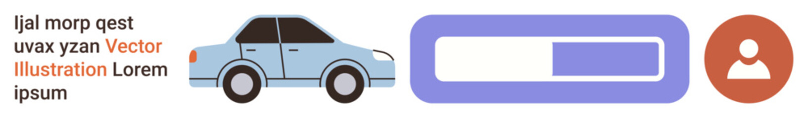 Obraz premium Transportation, user access, digital progress, online systems, car rentals, account management. Blue car with a progress bar and circular user icon. User access and digital progress concept