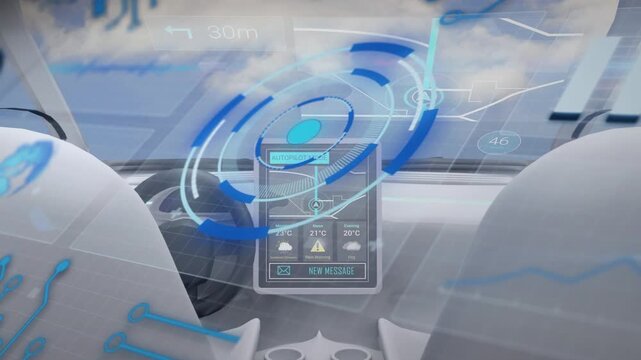 HUD activating over transparent tablet, expanding rings rotating, distance decreasing to waypoint