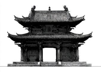 Fototapeta premium Ancient Chinese city gate illustration showcases intricate architectural details and traditional design elements, evoking sense of history and cultural significance
