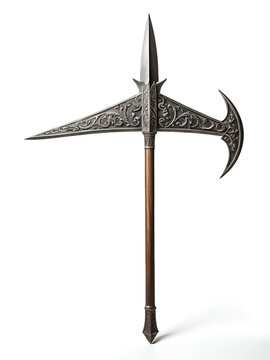 old and vintage halberd on white, isolated