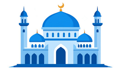 Elegant mosque with blue dome and golden spire under clear sky isolated on transparent background © adobe stock 