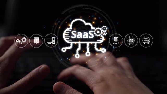 Visual representation of SaaS showing infrastructure, SaaS deployment, SaaS platform features, and SaaS integration model in digital environment. Muxer