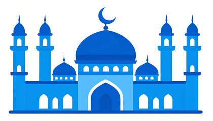 Elegant blue mosque with crescent moon and minarets against a clear sky isolated on transparent background © adobe stock 