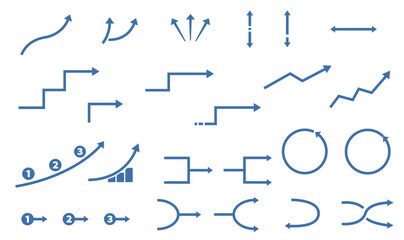 青単色 細線ビジネス図解矢印セット