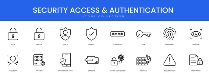 Comprehensive line icons for cybersecurity protocols login access and identity verification © Moezza