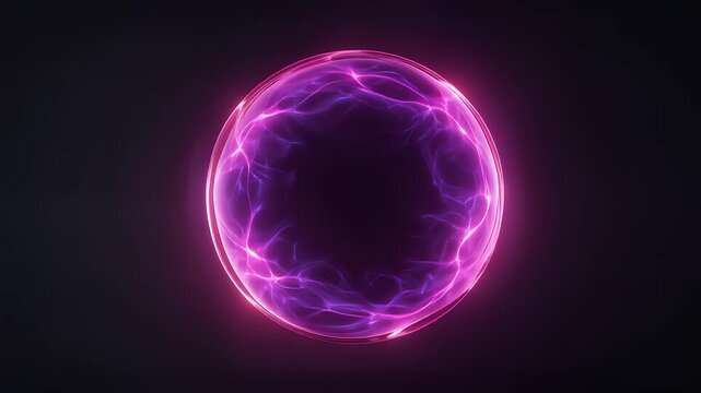 Abstract purple plasma energy sphere with glowing electrical waves, 4K loop.
